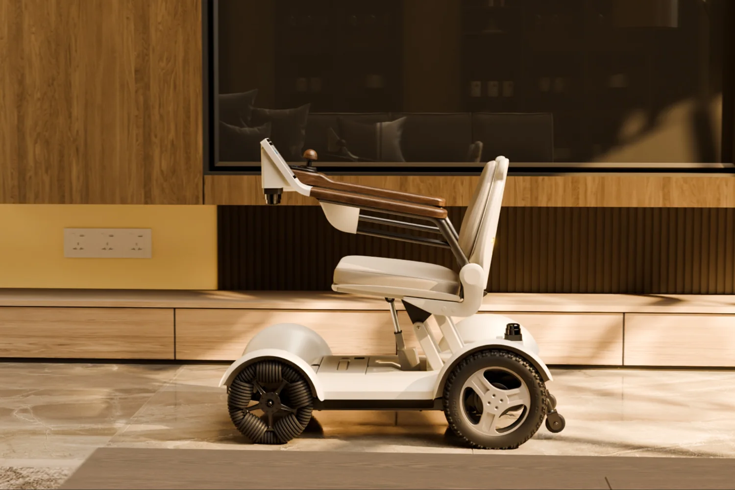 CIHANG parked beside a wooden media console in a warm living room
