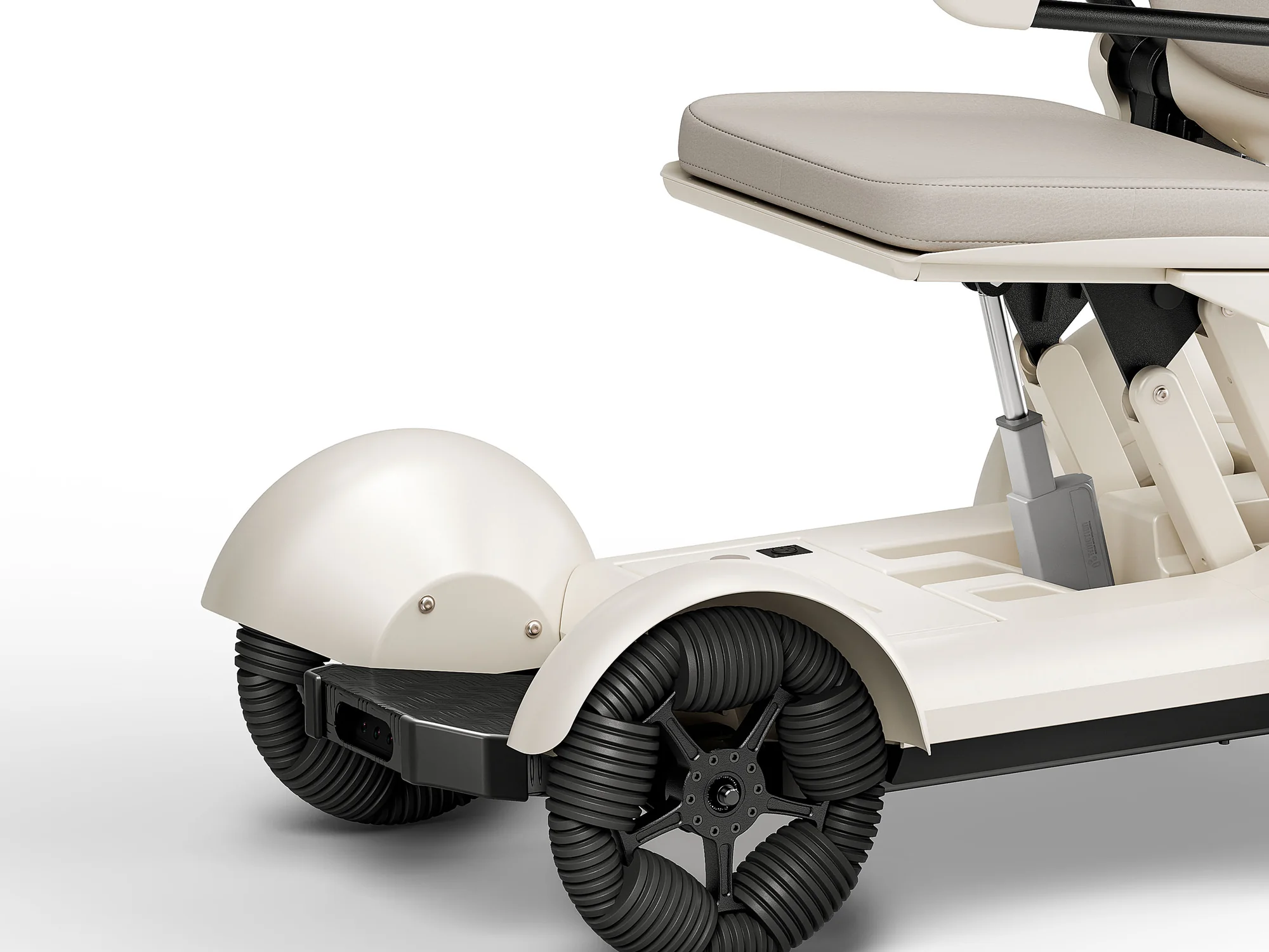 Front of CIHANG: sensor module set into the footplate beside the mecanum wheel