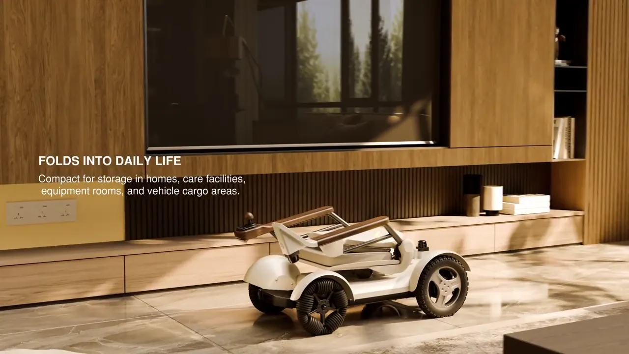 CIHANG folded flat on a living-room floor; scrolling unfolds it